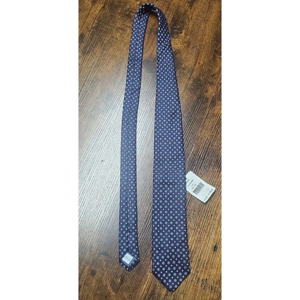 ETON MEN'S 100%‎ Silk Neck Tie Navy Blue Geometric Pink Luxury NWT